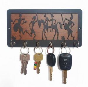 Tribal Art Wooden and Metal Key Holder