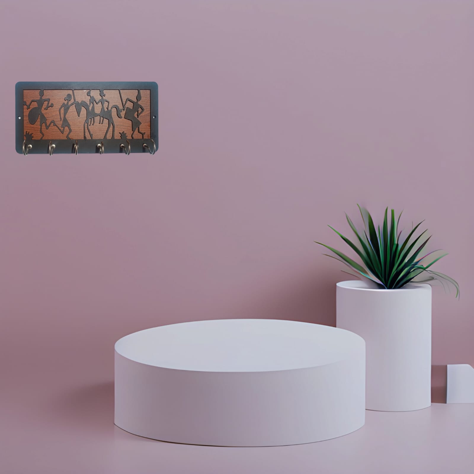 Tribal Art Wooden and Metal Key Holder - Image 2